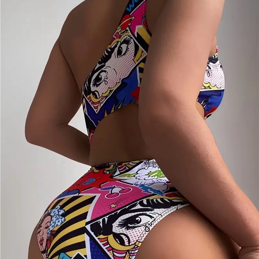 Colorful Pop Art One-Shoulder Swimsuit - Picture 3 of 13